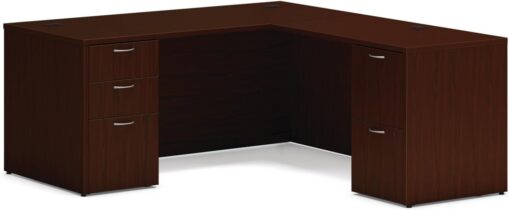 HON MOD L-Desk with Dual Pedestals, Home Office L Shape Executive Desk with Drawers, 66″ W x 72″ D, Mahogany