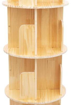 4-Tier Rotating Bookshelf, Freestanding Kids Bookshelf Rotating Book Shelf Tower, Multi-Functional 360° Spinning Book Shelf with Baffles, Space Saving Bookcase Storage Rack for Kid’s Room Bedroom