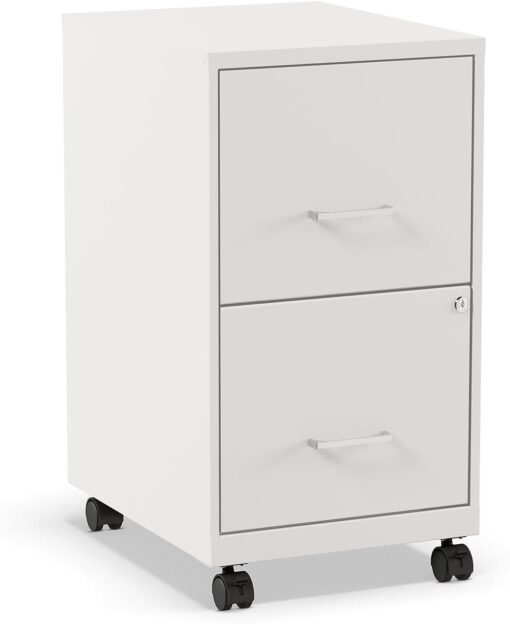 Staples 2-Drawer Vertical File Cabinet, Letter Size Documents, Lockable & Mobile, 18.9″ D x 14.3″ W x 26.3″ H, White