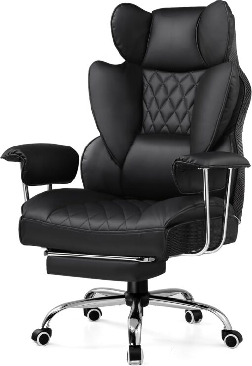 GTPLAYER Gaming Chair,Office Chair with Pocket Spring Lumbar Support, Ergonomic Comfortable Wide Office Desk Computer Chair with Outward Fixed Soft Armrests and Footrest (PU Leather, Black)
