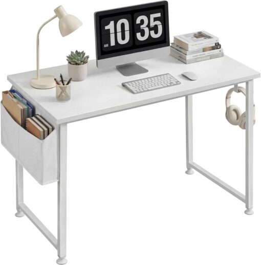 Lufeiya White Computer Desk for Bedroom – 40 inch Simple Modern Study Table Kid Girls Student Home Office Writing Desk, White