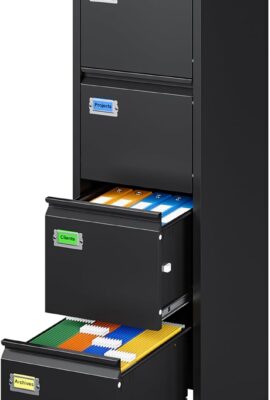 4 Drawer File Cabinet, Vertical Filing Cabinets with Lock, Metal File...