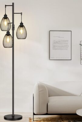 Dimmable Floor Lamp, 3 x 800LM LED Edison Bulbs Included, Farmhouse...