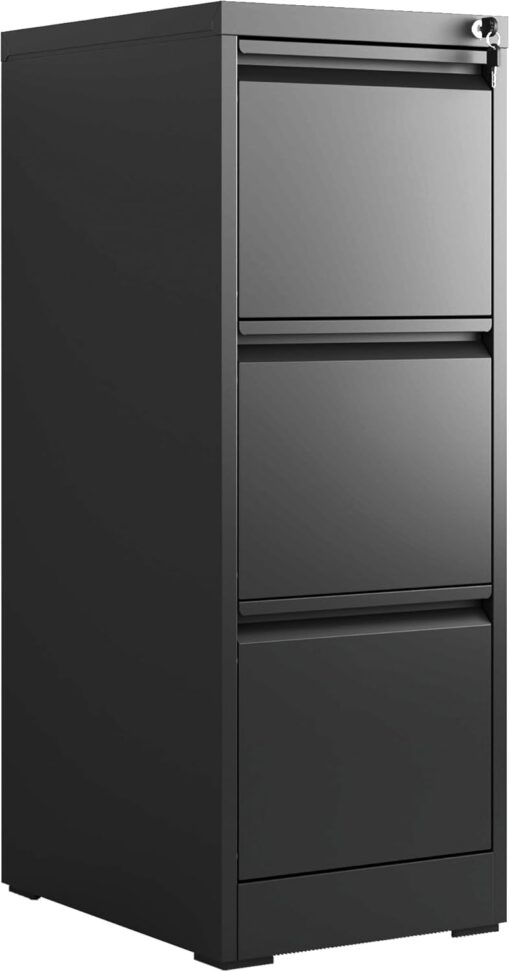Metal File Cabinet with 3 Drawer Heavy Duty Locking File Cabinets Home Office Steel Black Filing Cabinet with Lock Vertical File Cabinets for Legal/Letter Size File,Assembly Required