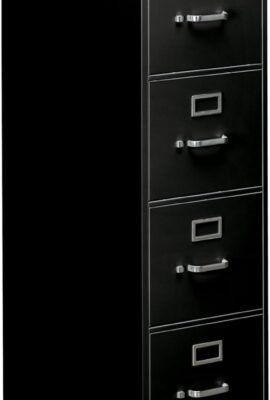 HON 4 Drawer Vertical File Cabinet with Lock, Metal Filing Cabinets with 4 Drawers for Hanging Files and Letter Files, 26.5″ Deep, Black