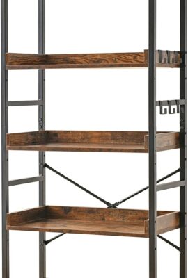HCHQHS Adjustable 5 Tier Open Bookcase, Rustic Farmhouse Book Shelves, Industrial Wood and Black Metal Bookshelves, Mid Century Bookcase for Home Office Living Room Bedroom