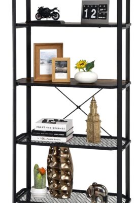 Tangkula 5 Tier Bookshelf, Freestanding Storage Shelving Unit with Steel Frame and Out-Stretched Legs, Industrial Open Display Shelf Plant Stand Organizer for Living Room Home Office