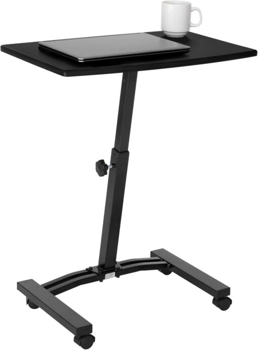 Seville Classics Airlift Mobile Height Adjustable Laptop Stand Computer Workstation for Sitting Classroom Home Office Medical Table w/Wheels, Flat Desk 24″, Black