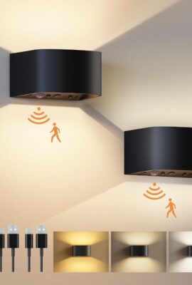 FULEN Motion Sensor Wall Light with Remote Control 3 Colors Wireless Wall Lamp LED Indoor Up and Down Wall Sconce 5000mAh Rechargeable Battery Powered Wall Lamps Brightness Adjustable, Black 2 Pack