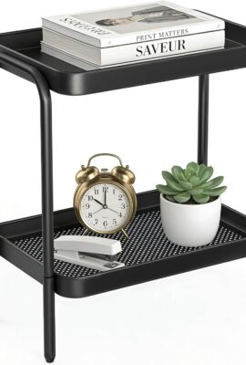 2 in 1 Desktop & Floor End Table with Storage Shelves, Compact 2-Tier Side Table for Office Desk Organization, Bedside Nightstand, Small Space Nightstand for Living Room, Bedroom, Office