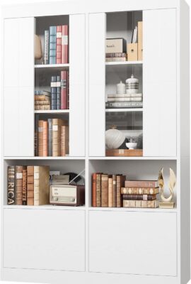 IRONCK Bookshelf with Doors, Bookshelves and Bookcases, 43.3 Inch Wide Bookshelf with Storage, Large Book Shelf with Acrylic Doors for Living Room, Home Office