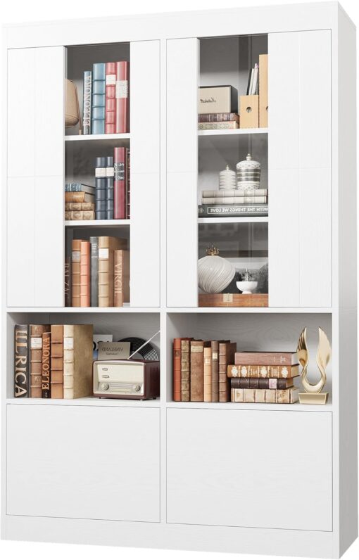 IRONCK Bookshelf with Doors, Bookshelves and Bookcases, 43.3 Inch Wide Bookshelf with Storage, Large Book Shelf with Acrylic Doors for Living Room, Home Office