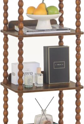 Book Shelf, 4-Tier Bookshelf with Storage, Small Bookcase Display Shelves for Small Spaces, Bedroom, Living Room and Office with Solid Wood Legs (Rustic Brown)