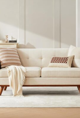 Kingfun 65.2″ W Loveseat Sofa, Mid Century Modern Decor Love Seat Couches for Living Room, Button Tufted Upholstered Furniture, Solid & Easy to Install Small Couch for Bedroom Office Apartment, Beige | linen fabric, button tufted, solid wood foot, pocket spring, wood slats frame