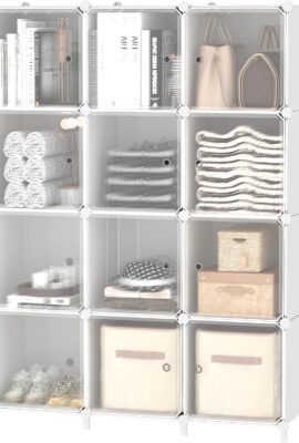 AWTATOS Cube Storage Closet Organizer 12 Cube Storage Shelves with Doors Closet Organizers and Storage Stackable Clothes Organizer for Bedroom, Home Office, White