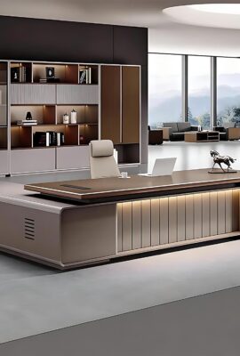 Modern Executive Desk – L Shaped Office Table with Hidden Electrical...