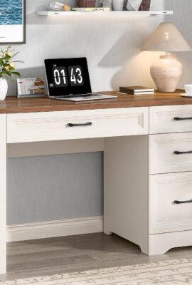 Vabches Farmhouse Executive Desk with Storage and Ample File Drawer,...