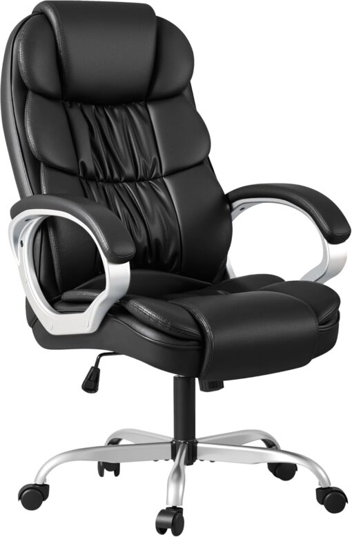 Homall Office Chair High Back Computer Desk Chair, PU Leather Adjustable Height Modern Executive Swivel Task Chair with Padded Armrests and Lumbar Support (Black)