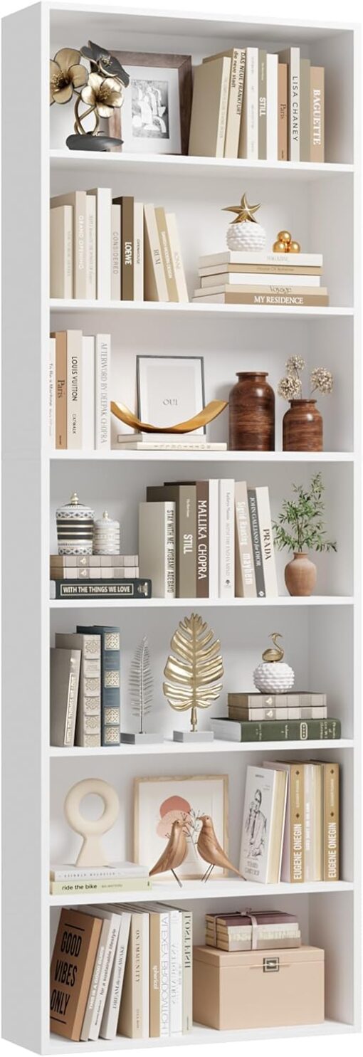 FACBOTALL 82″ Tall Bookshelf, 7-Tier Open Shelves Bookcase, Freestanding Display Storage Shelves, Tall Bookcase Home Decor Furniture for Home Office, Living Room, Bedroom, White | Bookcase, Tall Bookcase, Home Decor Furniture, Home Office, Living Room