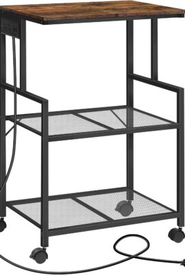 Mobile Printer Stand, 3-Tier Industrial Printer Cart with Power Outlets and 2 USB Ports, Rolling Printer Table on Wheels for Home Offices Kitchen Organization Rack, Rustic Brown PTHR78E01