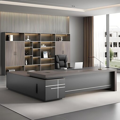 70.8 Inch L Shaped Executive Desk – Modern Office Desk with 2 Drawers, Solid Wood Home Office Desk with Hidden Electrical Hole, Tidy Office Desk with Easy Installation Required