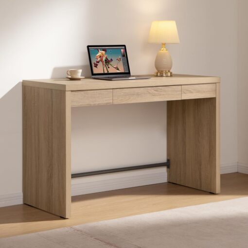 SICOTAS Computer Desk Writing Table – 47-Inch Wooden Study Desk for Bedroom, Farmhouse Home Office Desk with Drawer, Boho Makeup Vanity Table for Dormitory (Reclaimed Light Oak, 1 Piece)