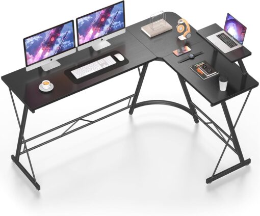 Mr IRONSTONE 63″ L Shaped Computer Desk, Corner Desk, Home Office Desk, Gaming Writing Workstation with Large Monitor Stand, Easy to Assemble, Black Willow
