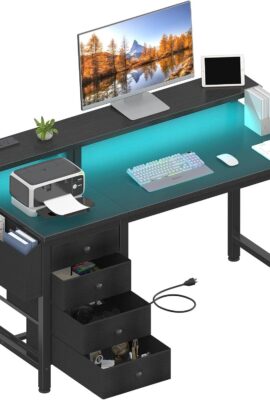 Lufeiya Gaming Desk with LED Lights and Power Outlets, 47 inch Computer...