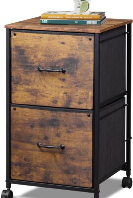 DEVAISE 2 Drawer Mobile File Cabinet, Rolling Printer Stand, Fabric Vertical Filing Cabinet fits A4 or Letter Size for Home Office, Rustic Brown Wood Grain Print