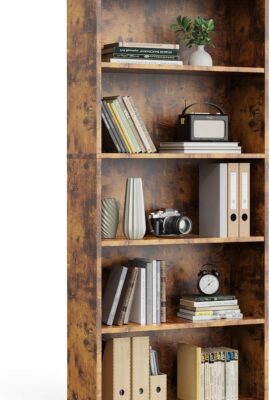 Sweetcrispy Industrial 5 Shelf Bookcase – Large 53 Inch Tall Floor Standing Open Bookshelf with Anti-Tipping Device for Home Office, Living Room, and Bedroom Storage, Rustic Brown