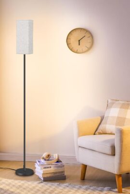 64.6″ Floor Lamp, Pole with Foot Switch, Modern Standing Lamp Lampshade, Minimalist Freestanding Lamp (Bulb Not Included), for Living Room, Bedroom Office ETL Listed, Black and Beige E07LD05