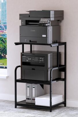 Printer Stand with Storage Shelf,3 Tier Printer Cart with Wheels,Mobile Printer Table for Home Office,Stands for Heat Press Scanner Fax,Industrial Style (Black)