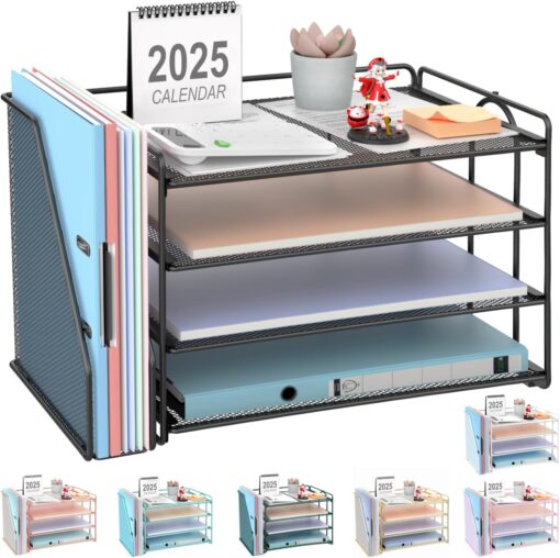 gianotter 4-Tier Paper Organizer With Magazine Holder, Desk Organizers and Accessories, Desk Accessories & Workspace Organizers, File Organizer for Office Supplies Storag (Black, 4-Tier)