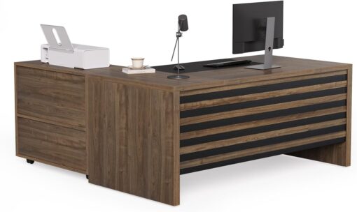 LITTLE TREE L-Shaped Computer Desk with File Cabinet Combo, 63-Inch Office Desk, 31-Inch Filing Cabinet with Storage & Drawer for A4/Letter/Legal Size File, Large Business Furniture for Home Office