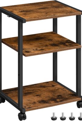HOOBRO Mobile Printer Stand, 3-Tier Printer Cart Under Desk with Storage, Industrial Adjustable Rolling Cart, Sturdy Little Table on Wheels for Home Office BF28PS01