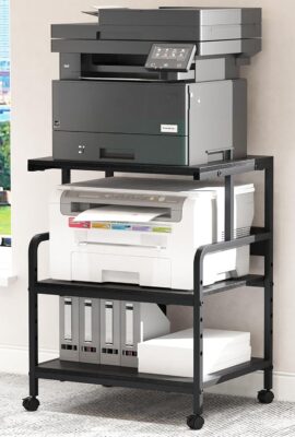 Large Printer Stand with Storage Shelf, 23.6″ W x 18.9″ D Printer Cart with Wheels, 3 Tier Mobile Printer Table for Home Office,Stands for Heat Press Scanner Fax (Black)