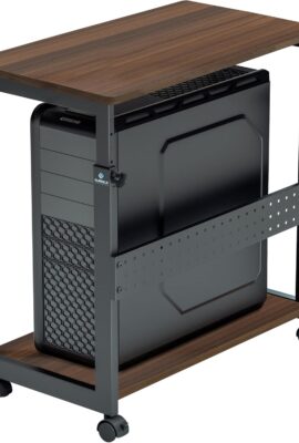 EUREKA ERGONOMIC PC Stand Computer Cart, Height Adjustable Tower Stand 2-Tier Suit for ATX Case Printer, Metal Rolling Cart on Wheels for Gaming Home Office, Walnut