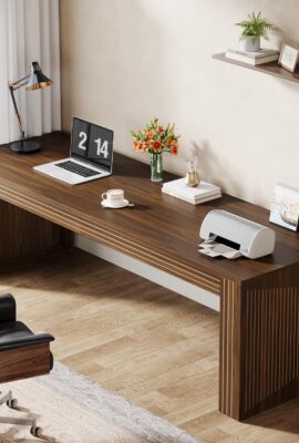Tribesigns 79-Inch Extra Long Desk, Two Person Double Desk for Home Office, Wooden Long Computer Desk Writing Table for Office, Dark Brown