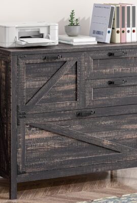 Vabches 4-Drawer Wood Lateral File Cabinet for Hanging Files Letter/A4/Legal Size, Large Farmhouse File Cabinets for Home Office, Printer Stand with Office Cabinets, Office Furniture, Dark Rustic Oak