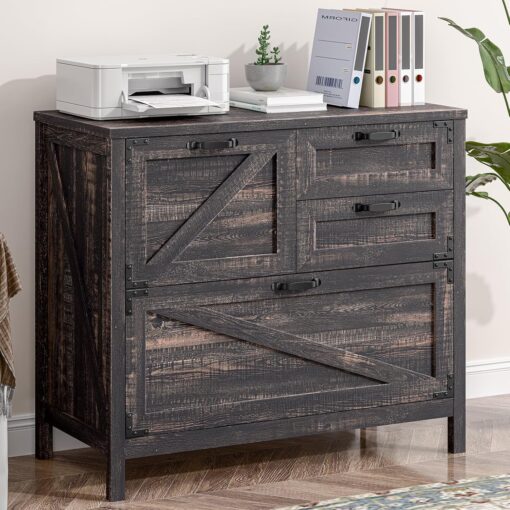 Vabches 4-Drawer Wood Lateral File Cabinet for Hanging Files Letter/A4/Legal Size, Large Farmhouse File Cabinets for Home Office, Printer Stand with Office Cabinets, Office Furniture, Dark Rustic Oak
