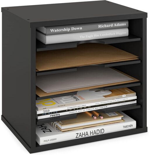 Ballucci File Organizer Paper Sorter, 5 Tier Adjustable Shelves Office Desk Organizer, 13 5/8″ x 9 1/4″ x 12″, Black
