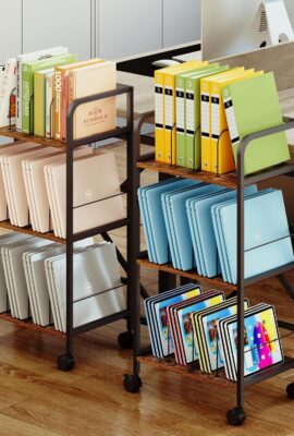 Rolling Book Cart with Removable Dividers, 3-Tier File Cart with Wheels, Utility Storage Rack for Office, Home, Classroom, Art Supply Organizer, Binder and Laptop Shelf Rack