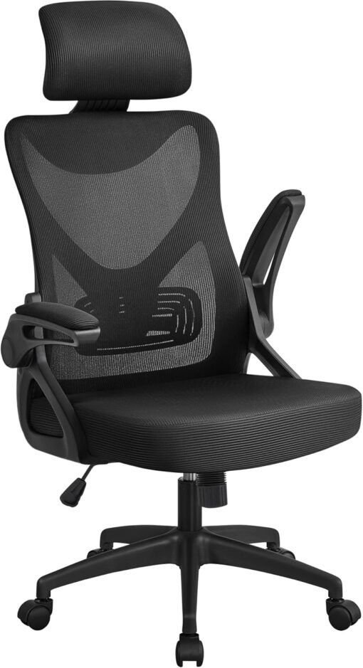 Yaheetech Ergonomic Office Chair, High Back Desk Chair with Headrest and Flip-up Armrest Lumbar Support for Home Office Meeting Room Study, Black
