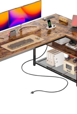 PRAISUN 61″ L Shaped Desk with Power Outlets and USB-C Port,...