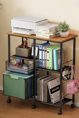 Rolling File Cart with Wheels,Lateral File Cabinet with 2pcs Drawers,Rolling Printer Stand Cart with Open Storage Shelf,Hanging Filing Cabinet Organizer Cart Fits Letter Size for Home Office