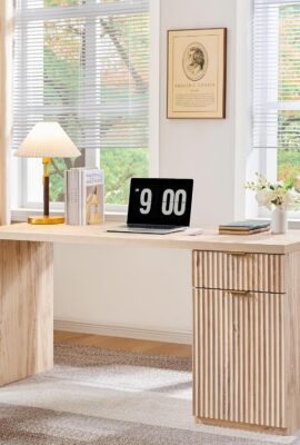 JXQTLINGMU 60″ Modern Executive Desk with Storage, Wood Home...