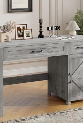 Vabches Farmhouse 47″ Executive Desk, Computer Desk with Drawers...