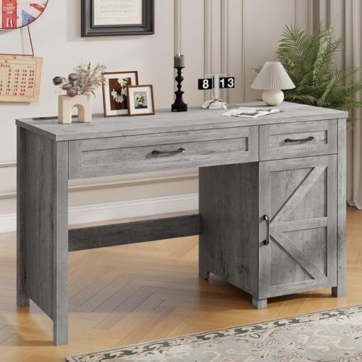 Vabches Farmhouse 47″ Executive Desk, Computer Desk with Drawers and Storage Cabinet, Workstation Computer Desk for Home Office and Study.(Grey)
