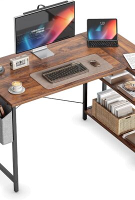 CubiCubi L Shaped Desk, 40″ Computer Desk with Reversible Storage Shelves Home Office Corner Desk Study Writing Gaming Table, Brown