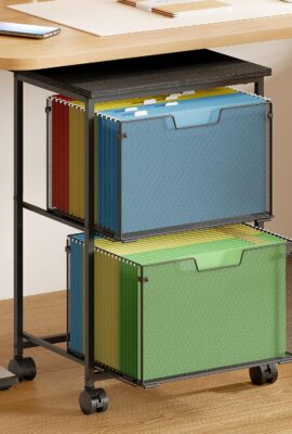 Letter/Legal Rolling File Cart with 2 Storage Drawers, Under Desk Storage, Vertical Filing Cabinet for Home Office, Hanging File Folders Organizer, Mobile Utility Cart Printer Stand, Black